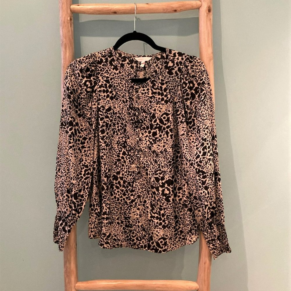 Rebecca Taylor Snow Leopard Print Silk Blouse, Size 4